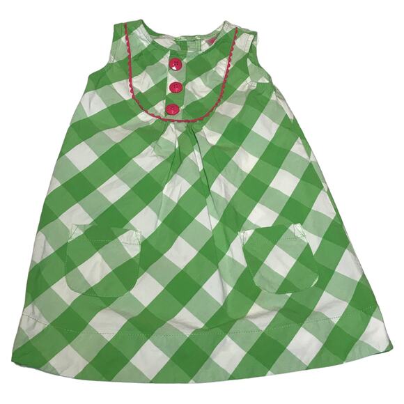 Carters Outfit Green Gingham Print Sundress Hot Pink Long Sweater Girls Size 4 - Picture 2 of 11